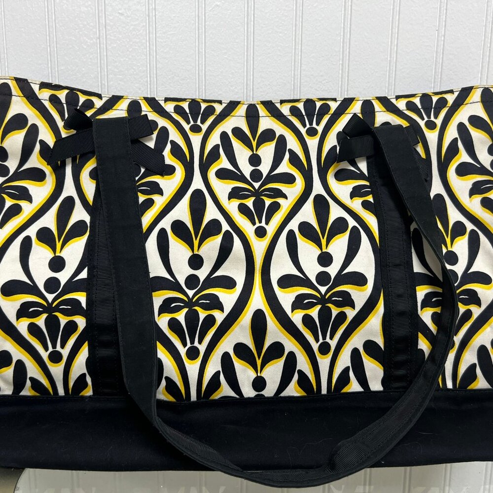 Talbots Patterned Yellow & Black Cloth Medium Tote Bag